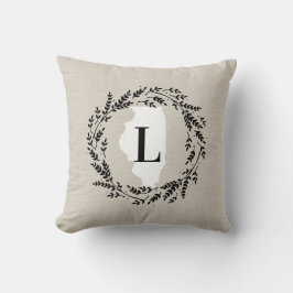 Illinois Rustic Wreath Monogram Throw Kissen