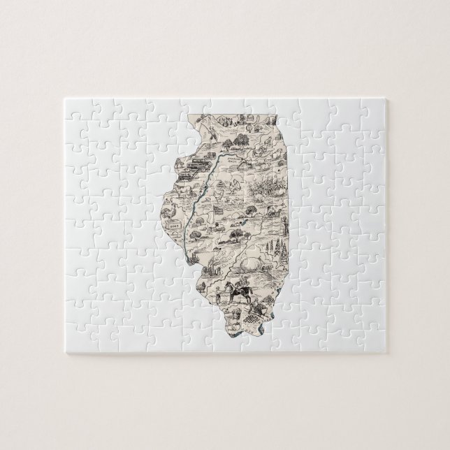 Illinois Shaped Vintag Picture Map (Horizontal)