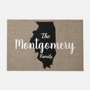 Illinois Silhouette & Imitate Burlap Hand Letters Fußmatte