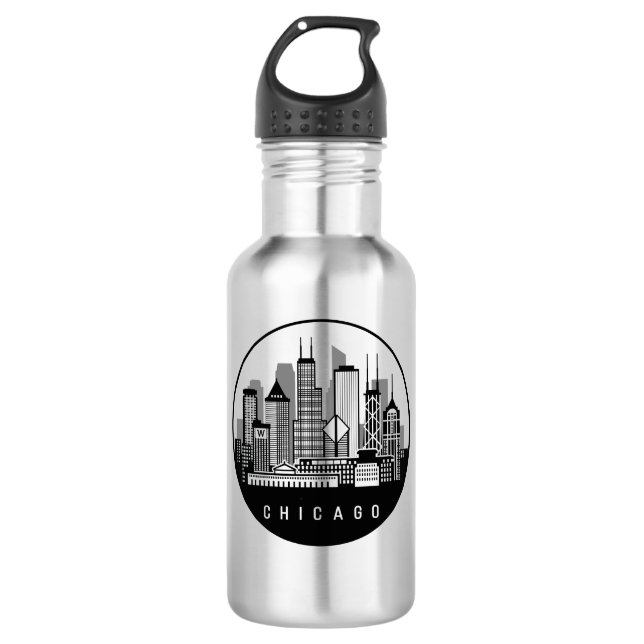 Illinois Skyline Edelstahlflasche (Vorderseite)
