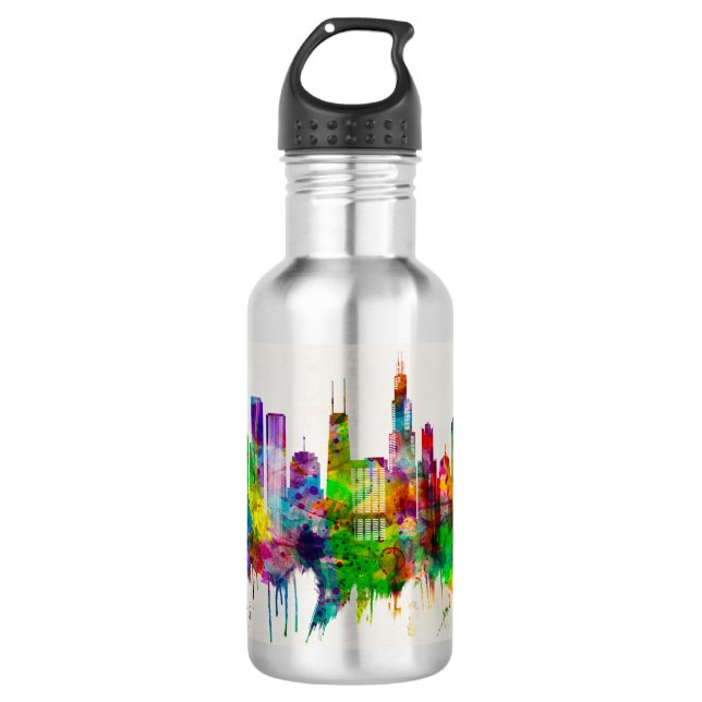Illinois Skyline Edelstahlflasche (Vorderseite)