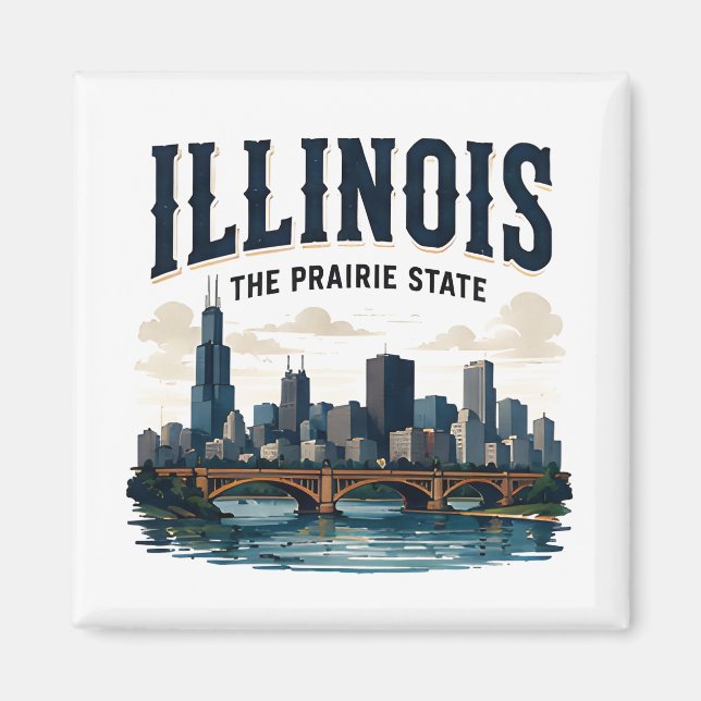Illinois-Skyline und Prärie-Erbe Magnet (Vorne)