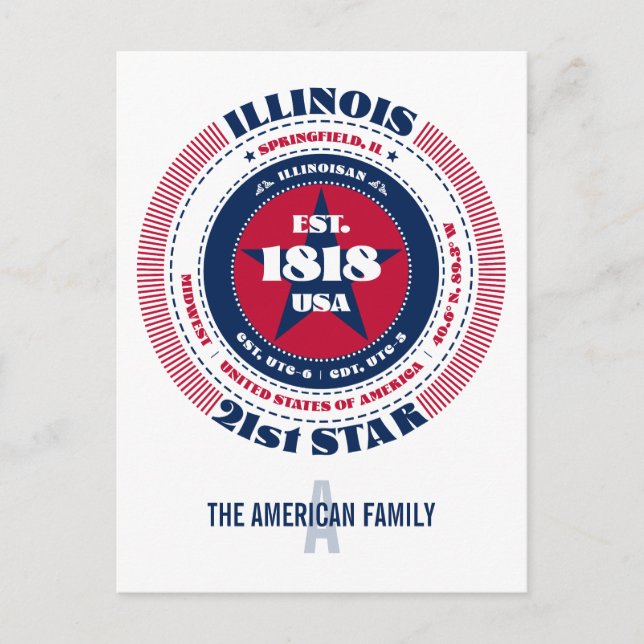 Illinois, Springfield, IL, Patriotisch, Monogramm Postkarte (Vorderseite)