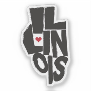 Illinois Staat Karte Typografie mit Herz Aufkleber