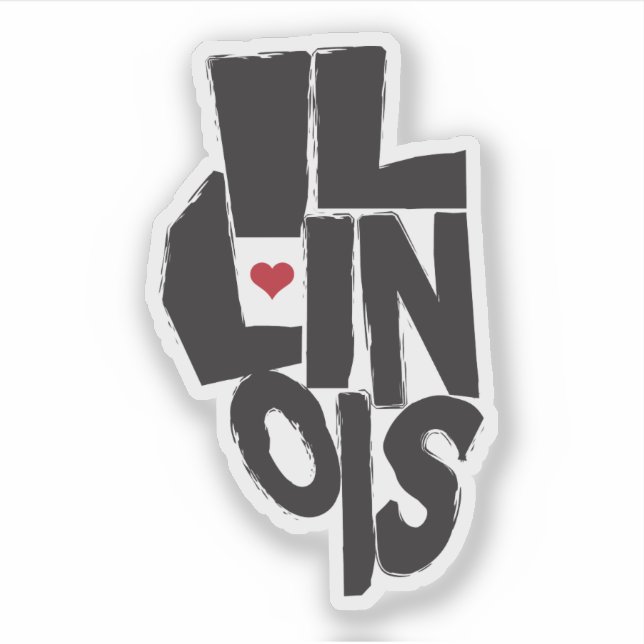 Illinois Staat Karte Typografie mit Herz Aufkleber (Vorderseite)