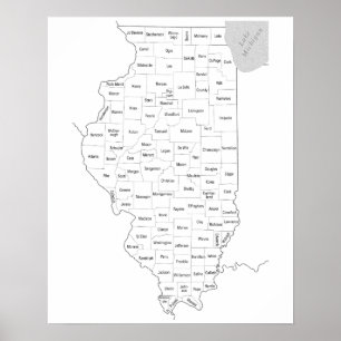 Illinois Staat Kontur Karte mit Landkreisen Poster