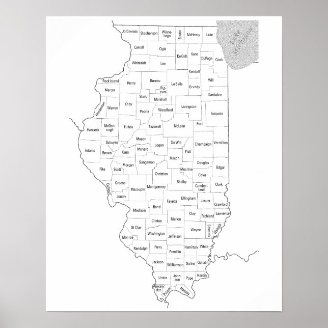 Illinois Staat Kontur Karte mit Landkreisen Poster (Vorne)