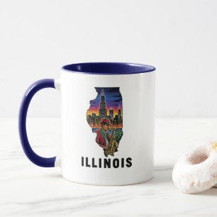 Illinois Staat Tattoo Style Skyline Jazz Saxophon Tasse