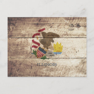 Illinois Staatsflagge auf altes Holzkörnchen Postkarte