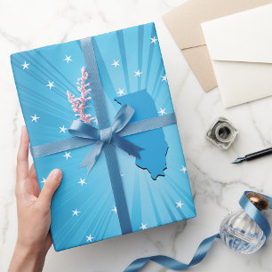 Illinois State Silhouette Blaue Sternenexplosion Geschenkpapier