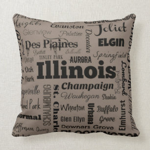 Illinois-Typografie-Wurfskissen im Taupe u. im Kissen