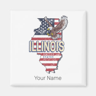 Illinois United Staaten Eagle Retro Map Vintag USA Magnet