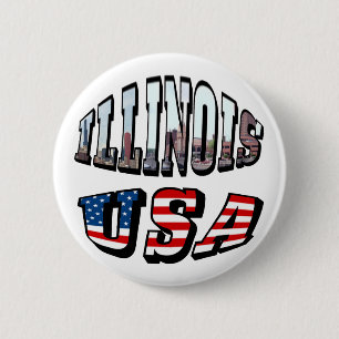 Illinois USA Flag & Staat Foto Text Button