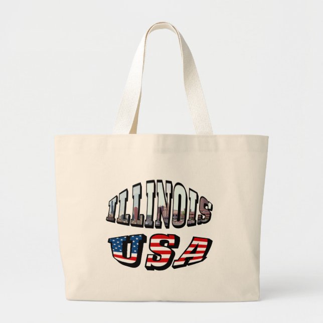Illinois USA Flag & Staat Foto Text Jumbo Stoffbeutel (Vorne)