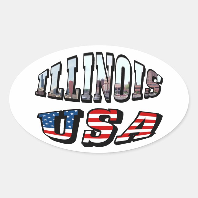Illinois USA Flag & Staat Foto Text Ovaler Aufkleber (Vorderseite)