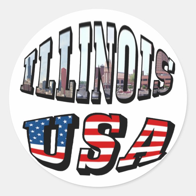Illinois USA Flag & Staat Foto Text Runder Aufkleber (Vorderseite)