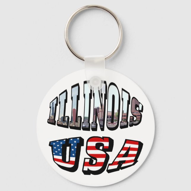 Illinois USA Flag & Staat Foto Text Schlüsselanhänger (Vorderseite)