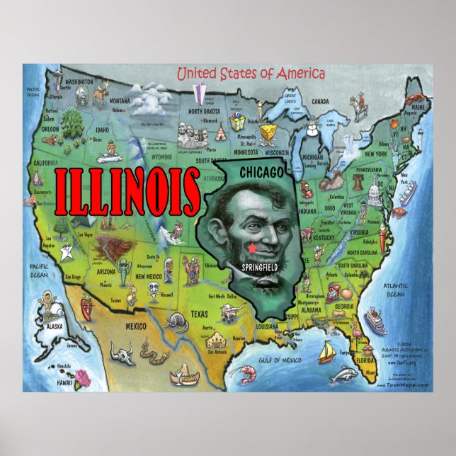 Illinois USA Map Poster (Vorne)