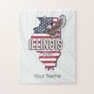 Illinois Vereinigte Staaten Adler Retro Karte Vint
