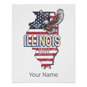 Illinois Vereinigte Staaten Adler Retro Karte Vint Poster