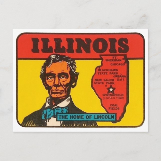 Illinois Vintager Staat mit Lincoln Postkarte (Vorderseite)