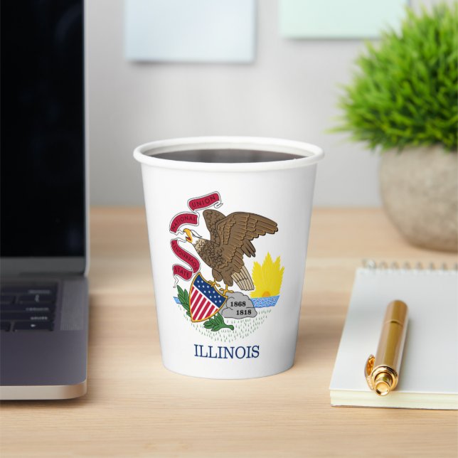 Illinoisan Flag & Seal, Flag of Illinois Pappbecher (InSitu)