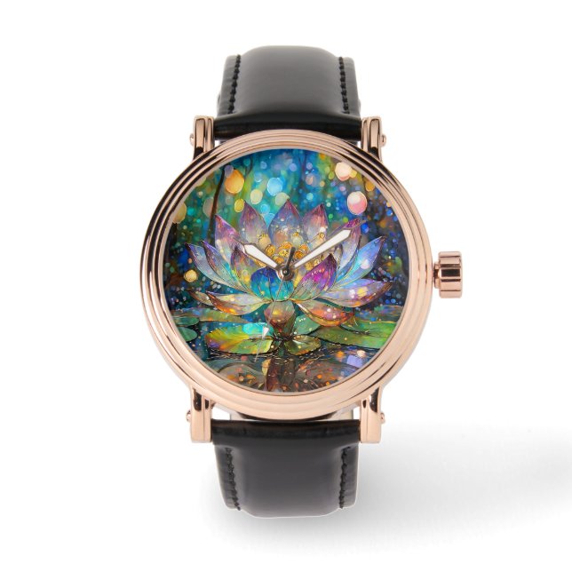 Illuminated Blooming Lotus Flower Armbanduhr (Vorderseite)