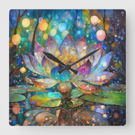 Illuminated Blooming Lotus Flower Quadratische Wanduhr