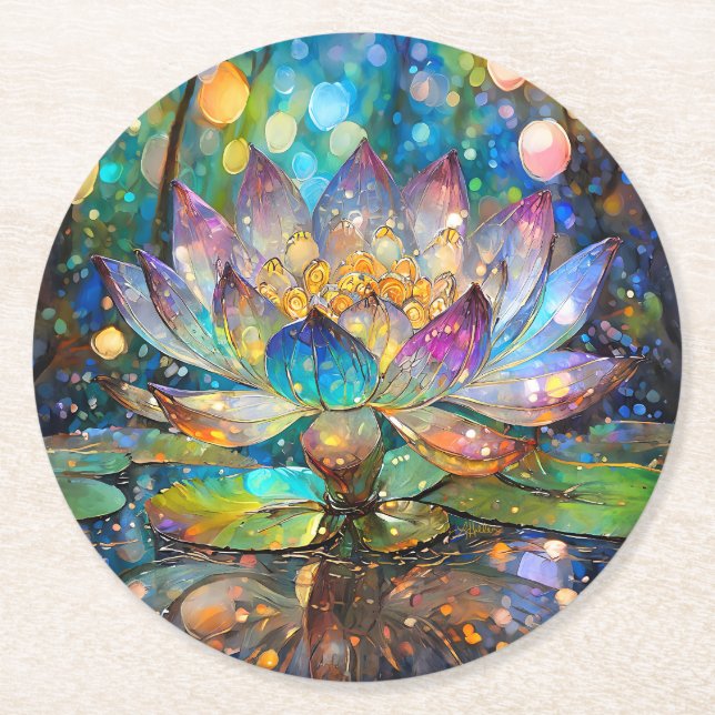 Illuminated Blooming Lotus Flower Runder Pappuntersetzer (Vorderseite)