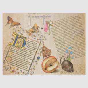 Illuminated Script Flower Butterfly Mouse Seidenpapier