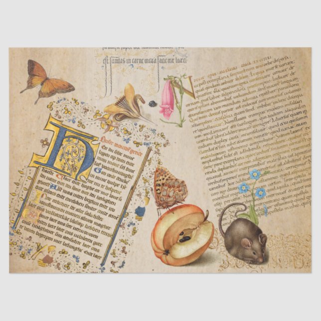 Illuminated Script Flower Butterfly Mouse Seidenpapier (Vorderseite)