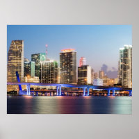 Illuminated skyline of downtown Miami at dusk