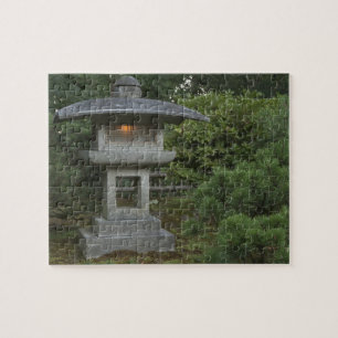 Illuminated stone lantern in Japanese Garden