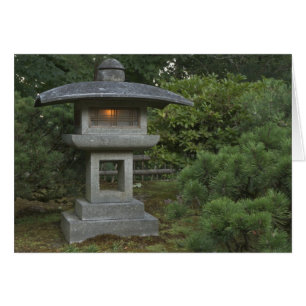 Illuminated stone lantern in Japanese Garden
