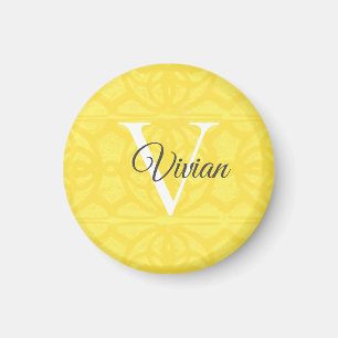 Illuminieren Gelbfarben-Batik-Monogramm-Name Magnet