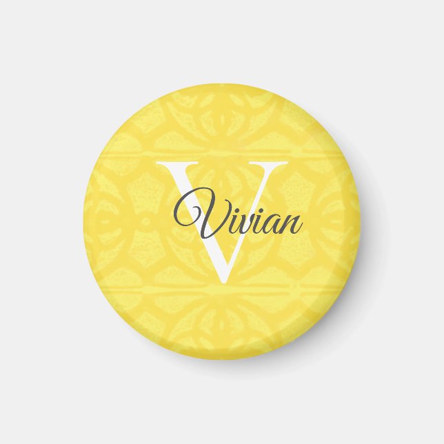 Illuminieren Gelbfarben-Batik-Monogramm-Name Magnet (Vorne)