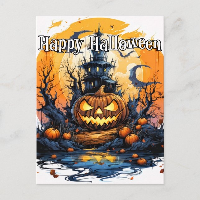Illuminieren von hässlichem Happy Halloween Pumpki Postkarte (Vorderseite)