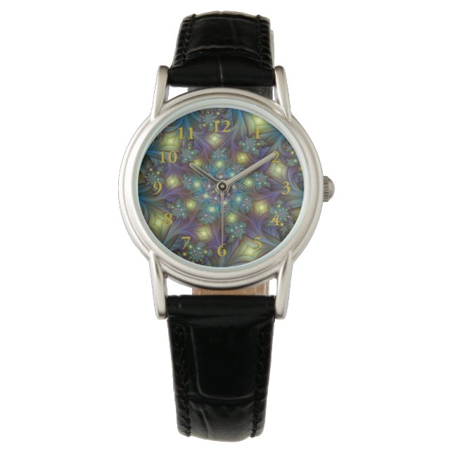 Illuminierte Abstrakte Shiny Aquamarines Lila Frak Armbanduhr (Vorderseite)