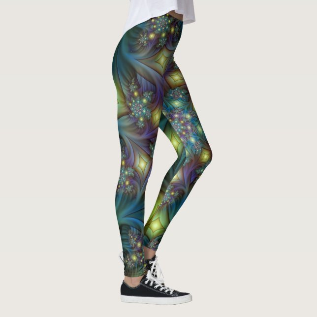 Illuminierte Abstrakte Shiny Aquamarines Lila Frak Leggings (Rechts)