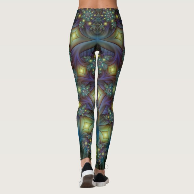 Illuminierte Abstrakte Shiny Aquamarines Lila Frak Leggings (Rückseite)