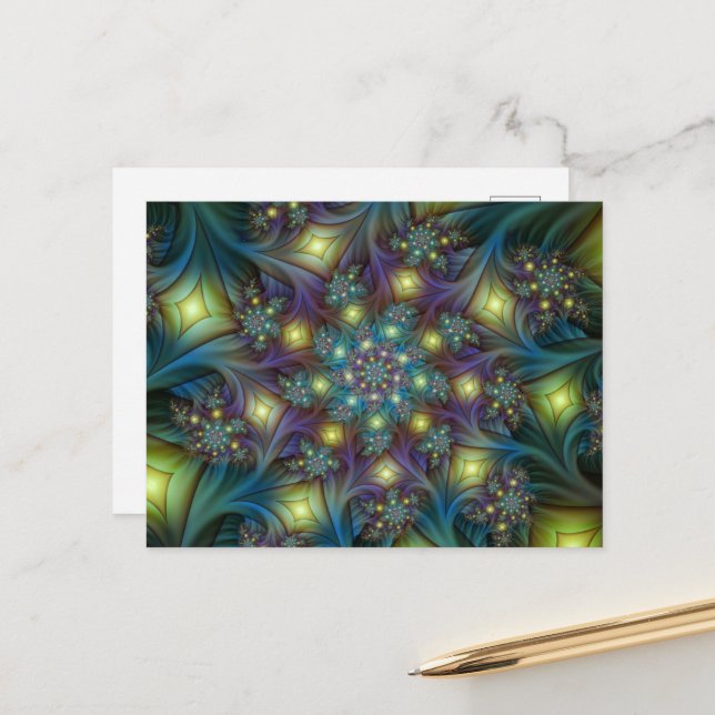 Illuminierte Abstrakte Shiny Aquamarines Lila Frak Postkarte (Vorderseite/Rückseite Beispiel)