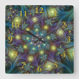 Illuminierte Abstrakte Shiny Aquamarines Lila Frak Quadratische Wanduhr