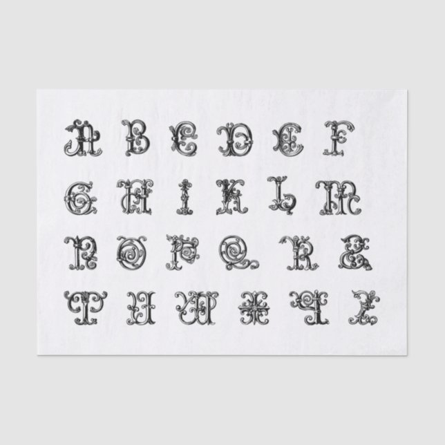 Illuminierte Alphabet-Buchstaben für Dekoupage Seidenpapier (Vorderseite)