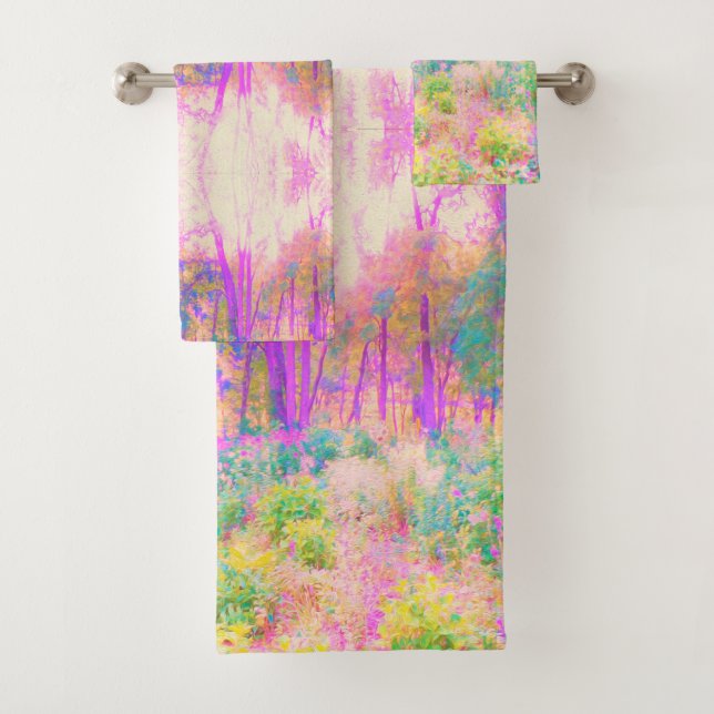 Illuminierte Landschaft in Rosa und Korallengarten Badhandtuch Set (Insitu)