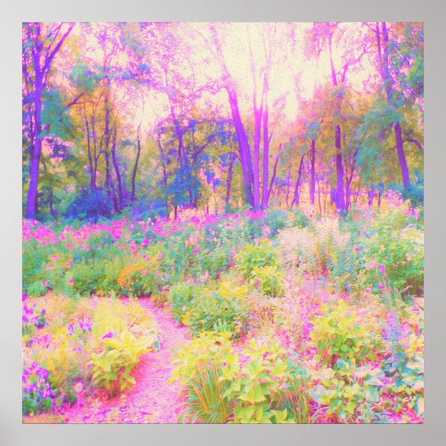 Illuminierte Landschaft in Rosa und Korallengarten Poster (Vorne)