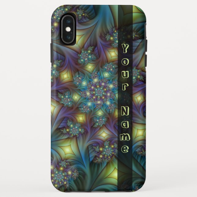 Illuminierte moderne blaue lila Fraktal Kunstname Case-Mate iPhone Hülle (Rückseite)
