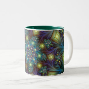 Illuminierte moderne blaue lila Fraktal Muster Zweifarbige Tasse