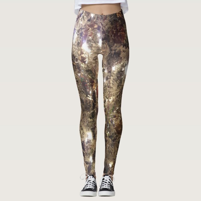 Illuminierte silberne Weihnachtsbaum-Leggings Leggings (Vorderseite)