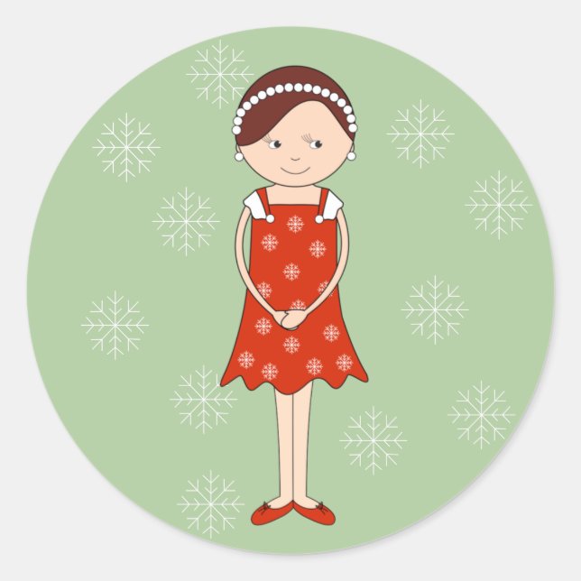 illusima Ballerina Christmas Girl Green Runder Aufkleber (Vorderseite)