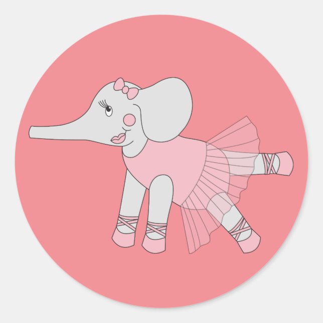 illusima Ballerina Elephant Peach Runder Aufkleber (Vorderseite)